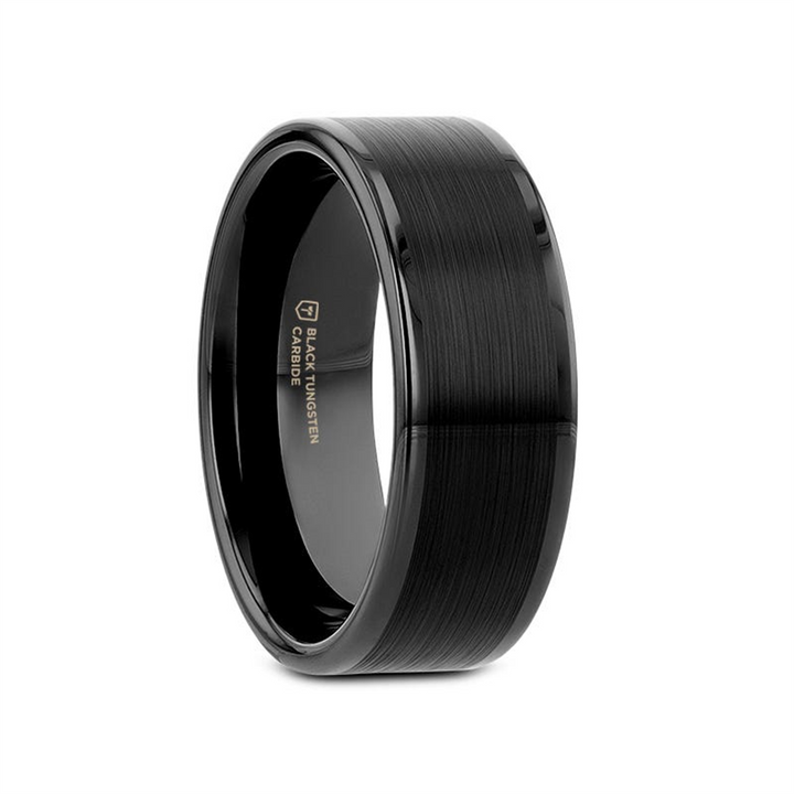 VULCAN Flat Black Tungsten Ring with Brushed Center & Polished Edges - 6mm