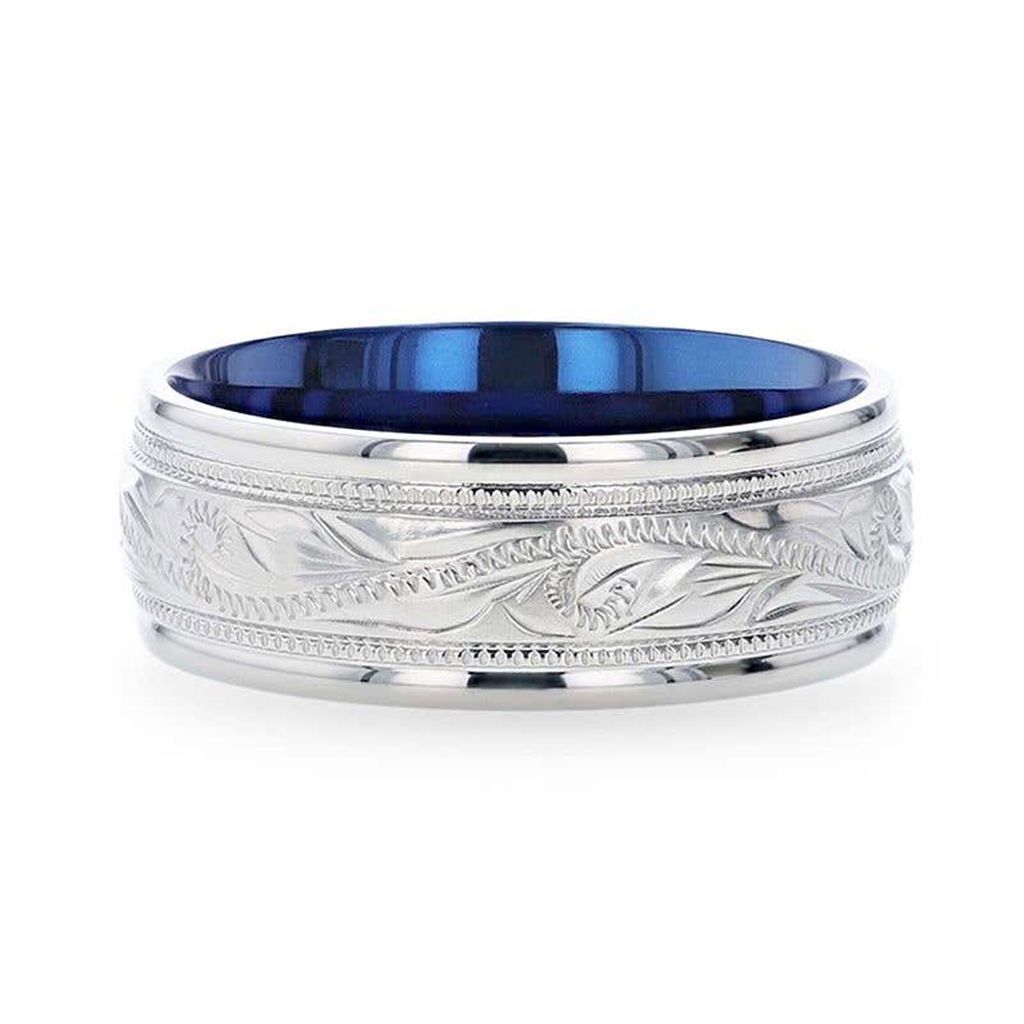 MARINER Titanium Milgrain Engraved Men 's Wedding Ring- 8mm