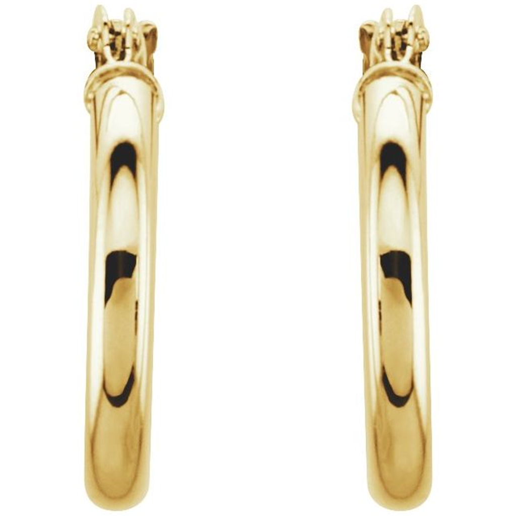 14K Yellow Gold 15mm Hoop Earrings | 2mm Thick Classic Hoops