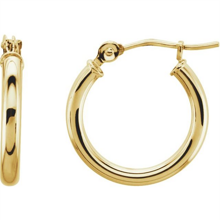 14K Yellow Gold 15mm Hoop Earrings | 2mm Thick Classic Hoops