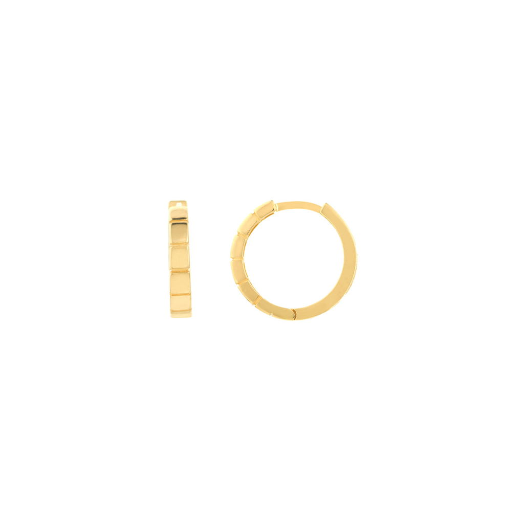 14K Yellow Gold Square Design Huggie Hoop Earrings