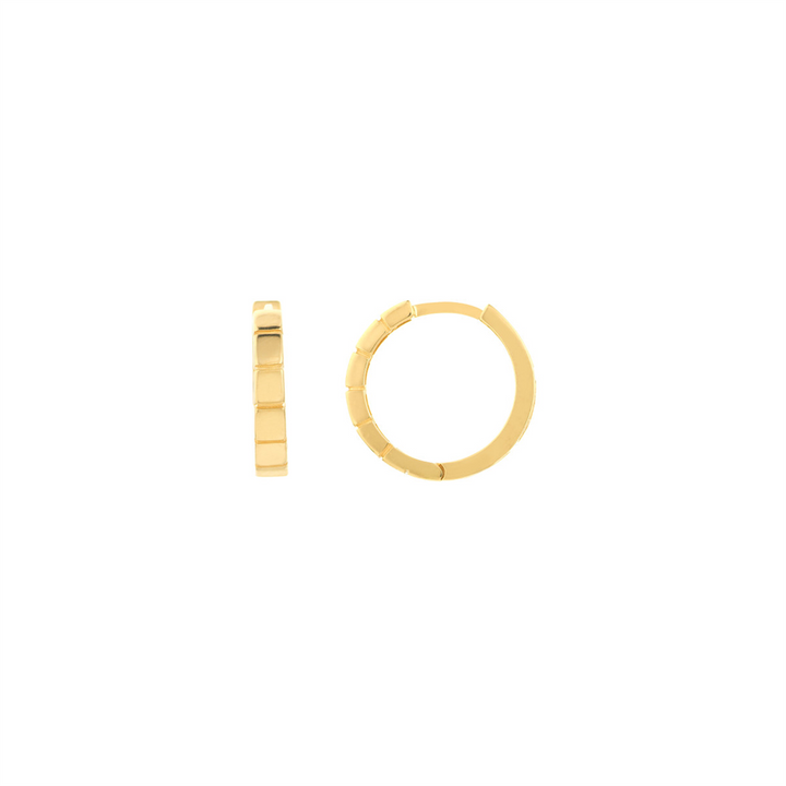 14K Yellow Gold Square Design Huggie Hoop Earrings