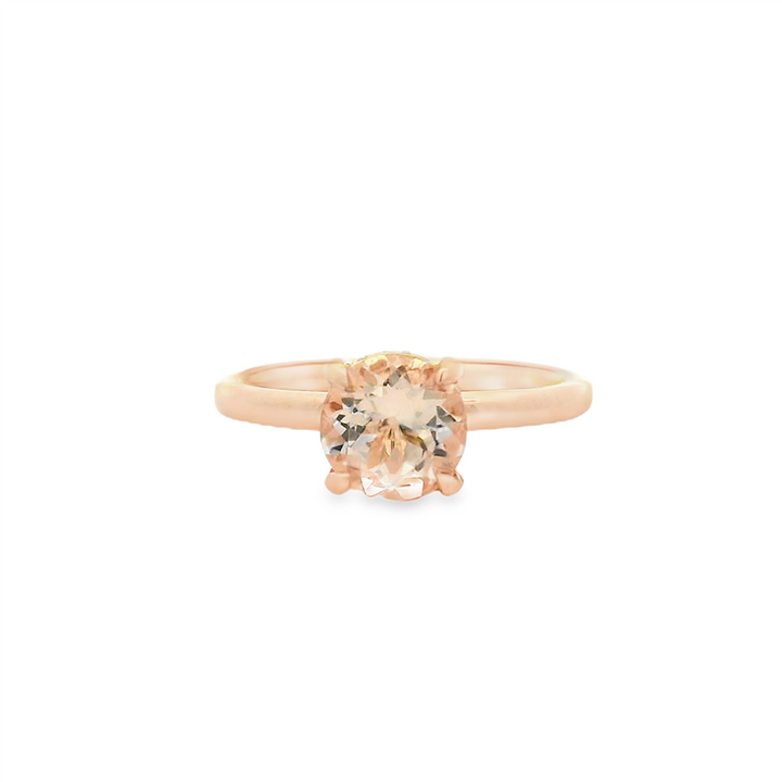 7.00mm Round Peach Morganite Hidden Halo Ring | 14K Rosé Gold | Fashion Style