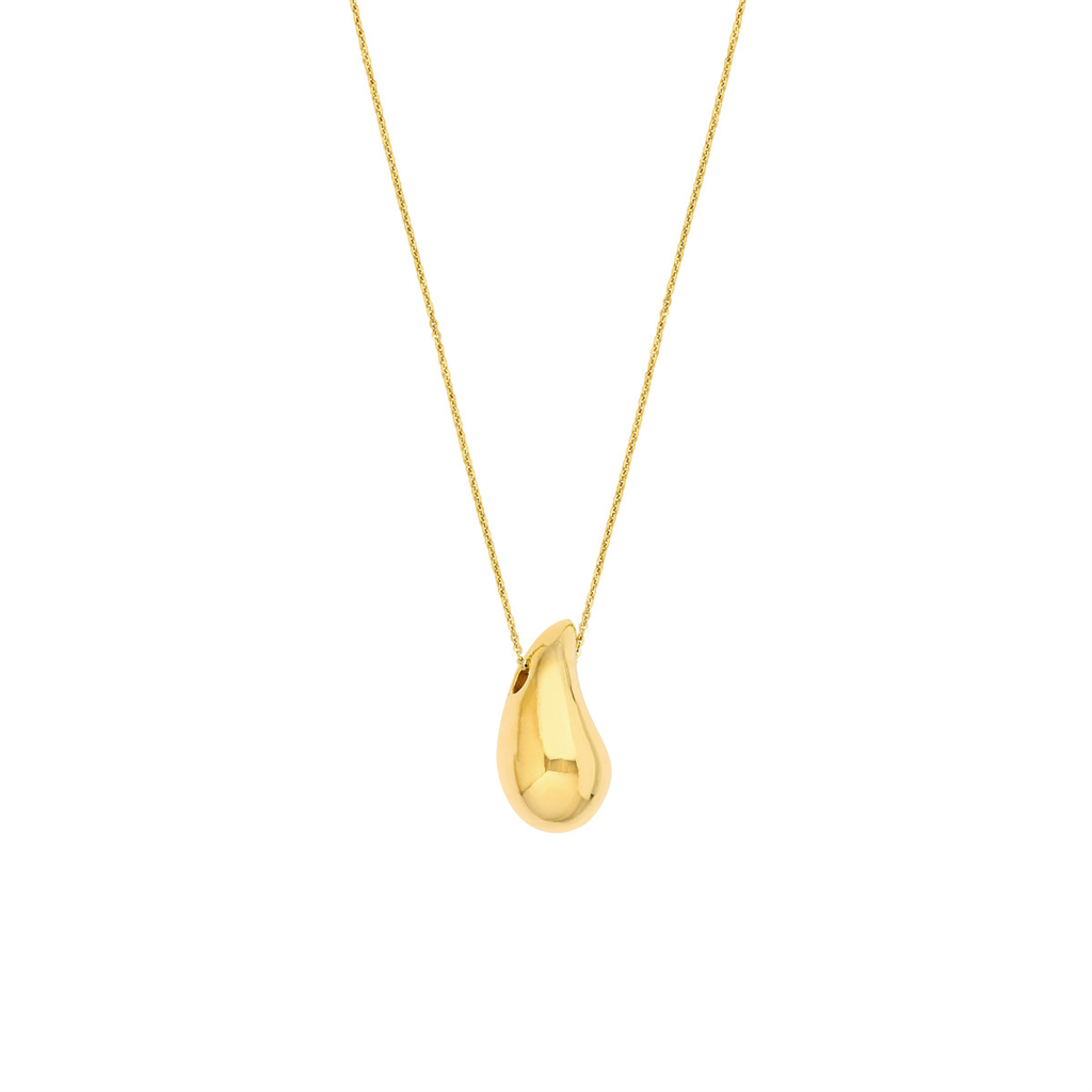 14K Yellow Gold Puffy, Chunky Teardrop Dome Necklace