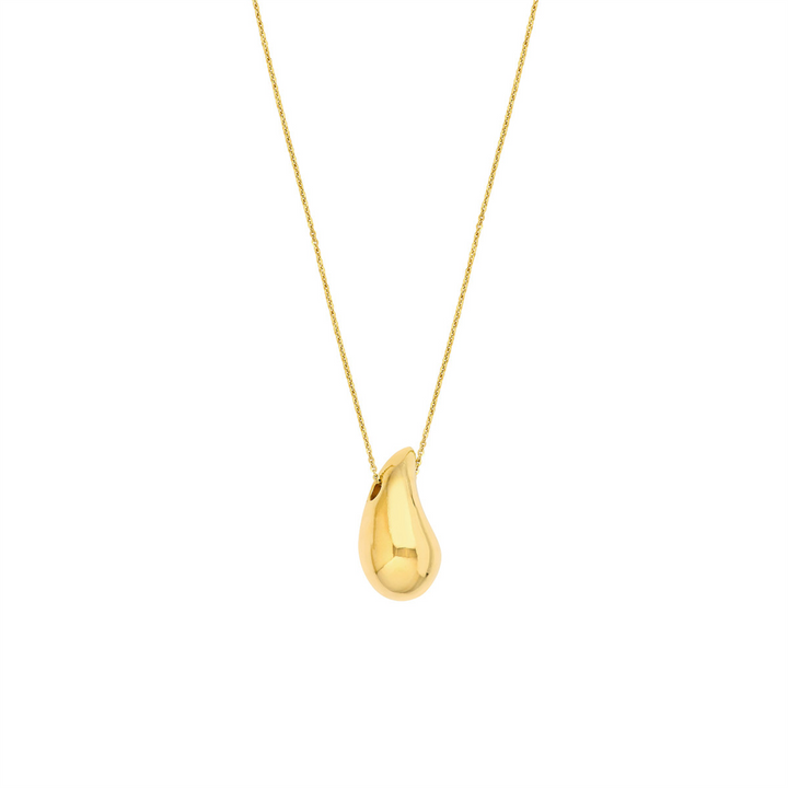 14K Yellow Gold Puffy, Chunky Teardrop Dome Necklace