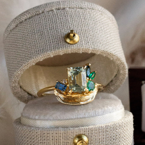 14K Yellow Gold Mint Blush 0.95ctw Emerald-Cut Aquamarine Ring