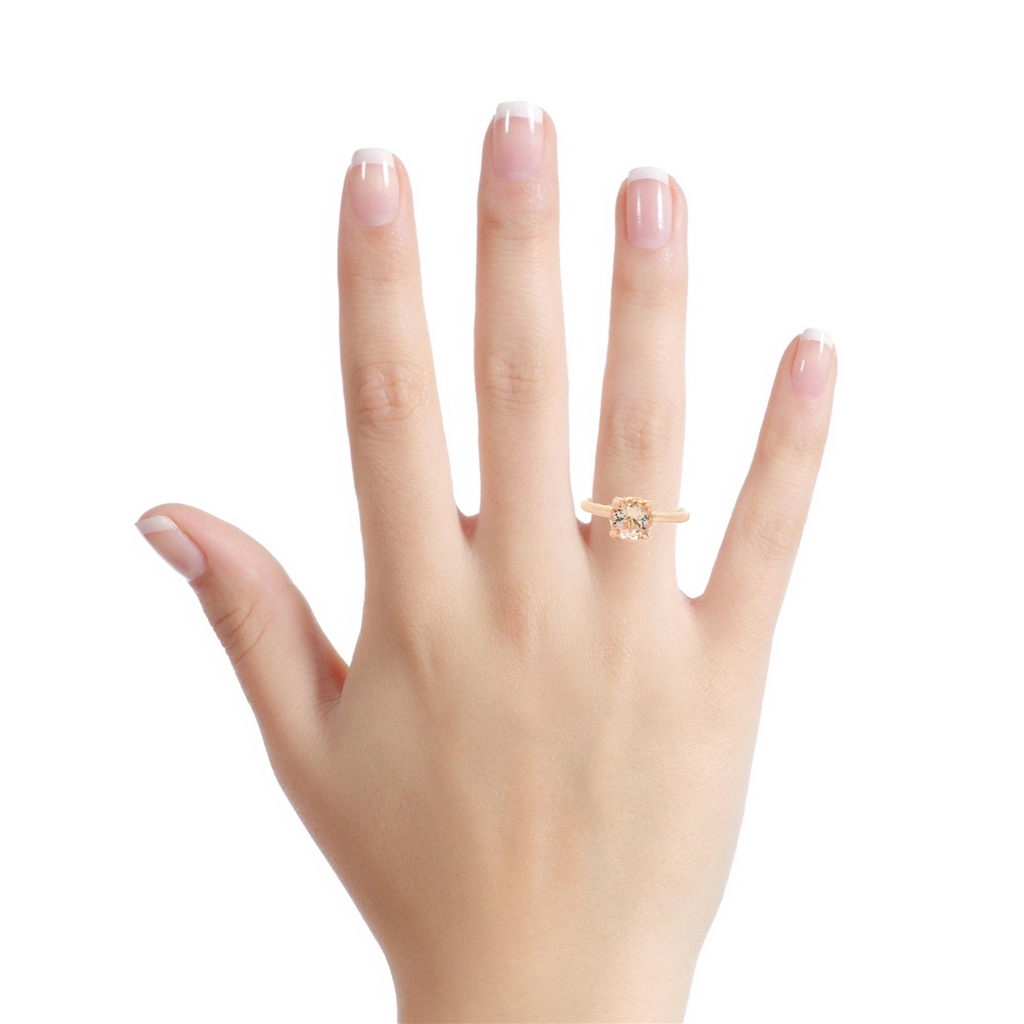 7.00mm Round Peach Morganite Hidden Halo Ring | 14K Rosé Gold | Fashion Style