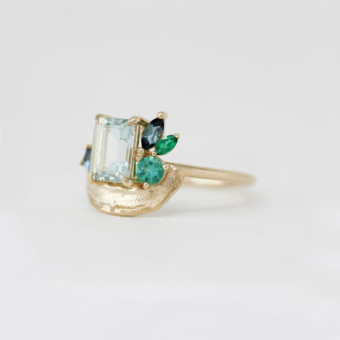 14K Yellow Gold Mint Blush 0.95ctw Emerald-Cut Aquamarine Ring