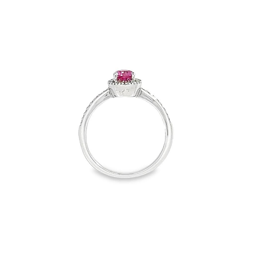 14K White Gold Halo Pear 0.70ctw Pink Sapphire Ring