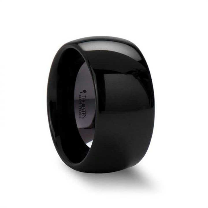 LANDON Domed Polish Finished Black Ceramic Ring - 7mm