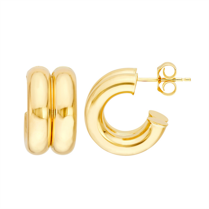 Chunky Gold 15mm Double Hoop Earrings | Genuine 14K Yellow Gold