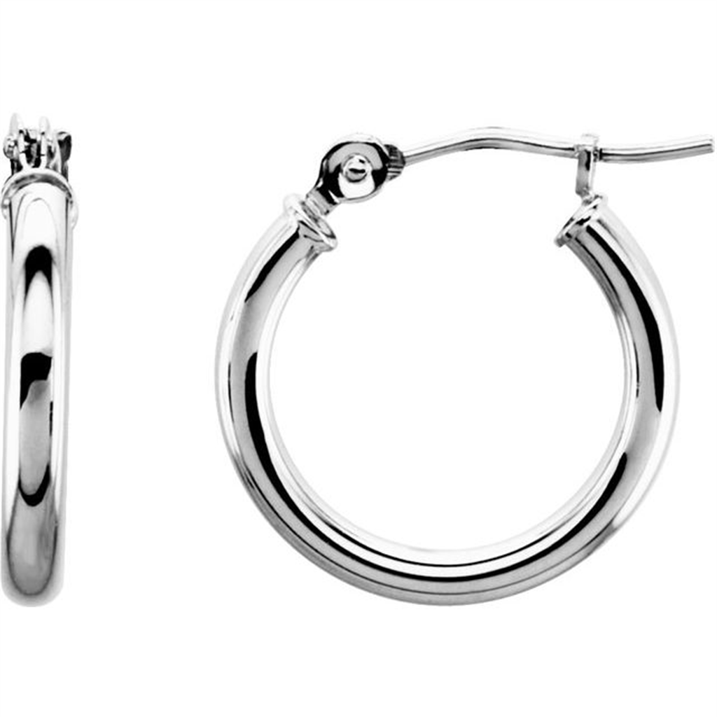 14K White Gold 13mm Hoop Earrings | Lady's Polished Small Hoops