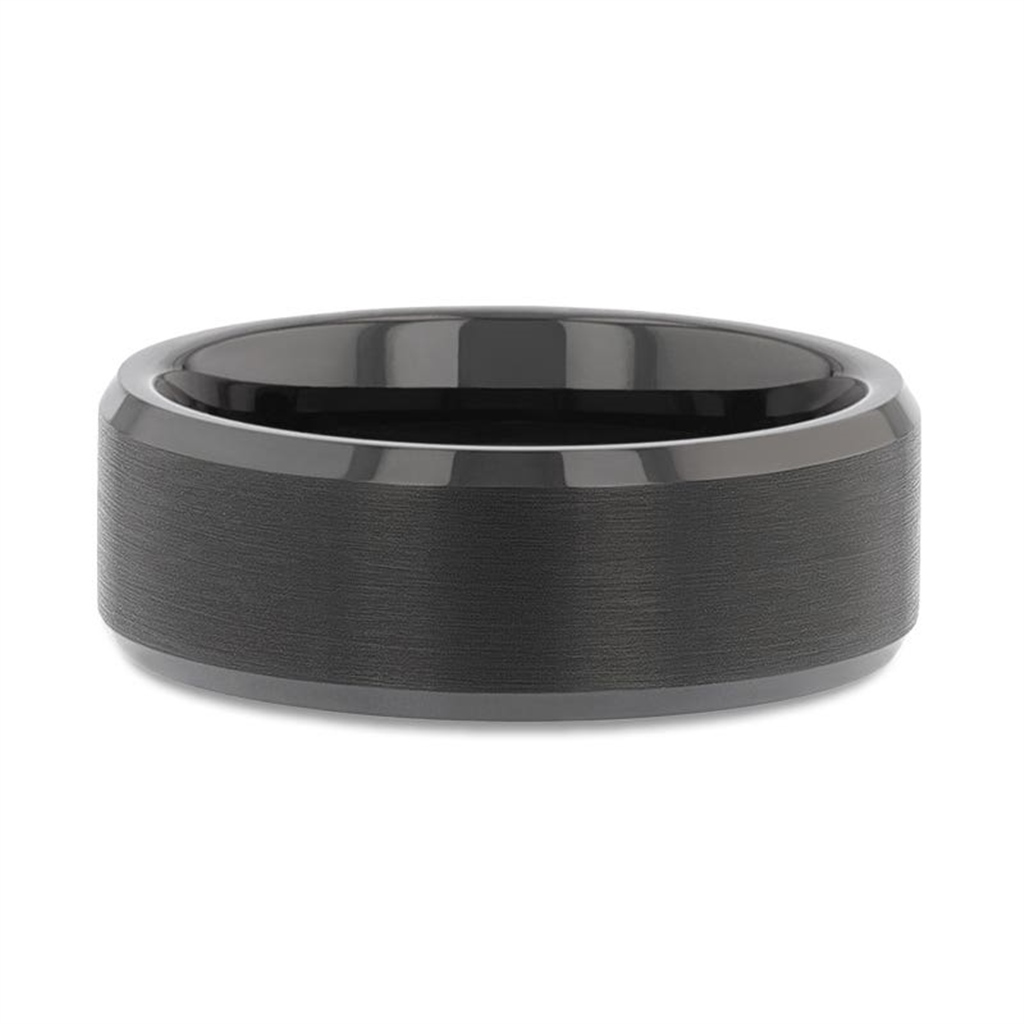 ELISE Black Tungsten Ring with Polished Beveled Edges and Brush Finished Center - 8mm