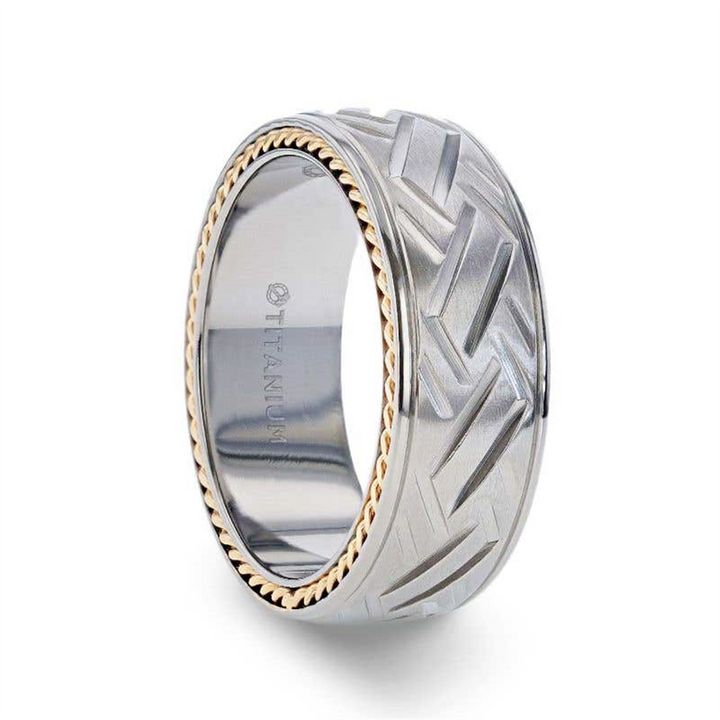 SATURN Woven Pattern Domed Titanium Men's Wedding Ring - 8mm