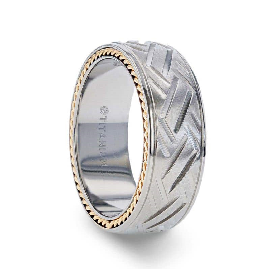 SATURN Woven Pattern Domed Titanium Men's Wedding Ring - 8mm