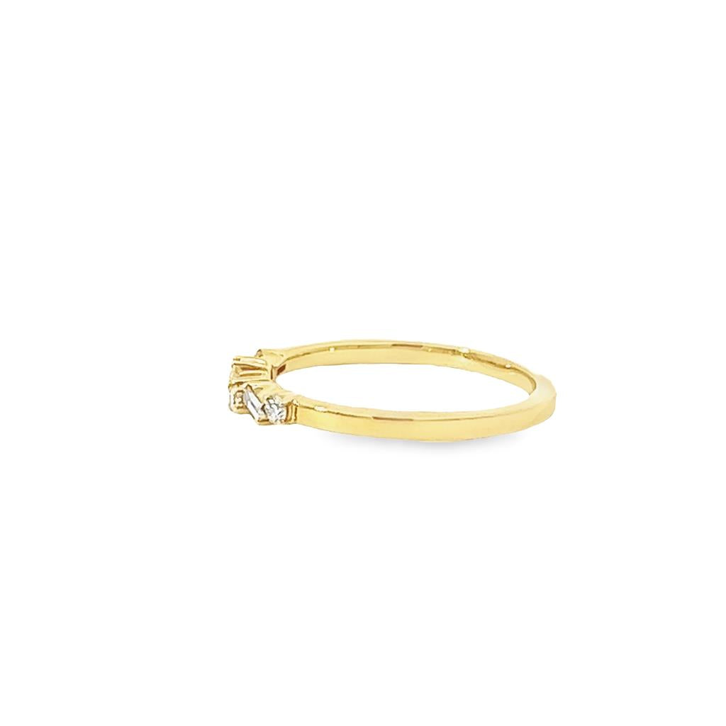14K Yellow Gold Round And Baguette 0.14ctw Diamond Stackable Ring