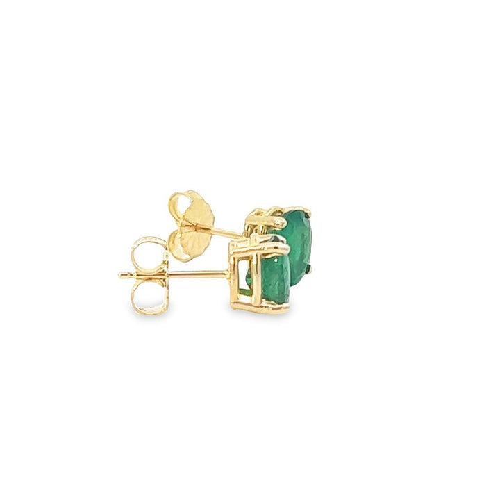 14K Yellow Gold 7x5mm Oval Stud Emerald Earrings