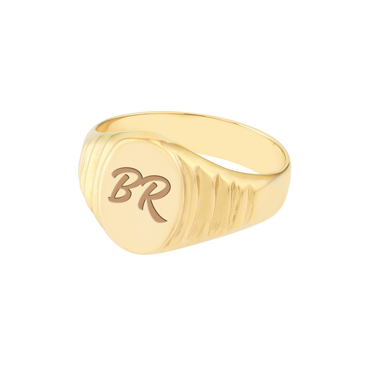 Chunky Gold Engravable Oval Textured Signet Ring | Genuine 14k Yellow Gold