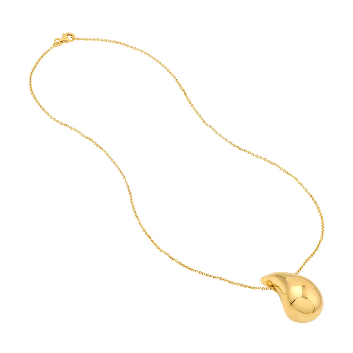 14K Yellow Gold Puffy, Chunky Teardrop Dome Necklace