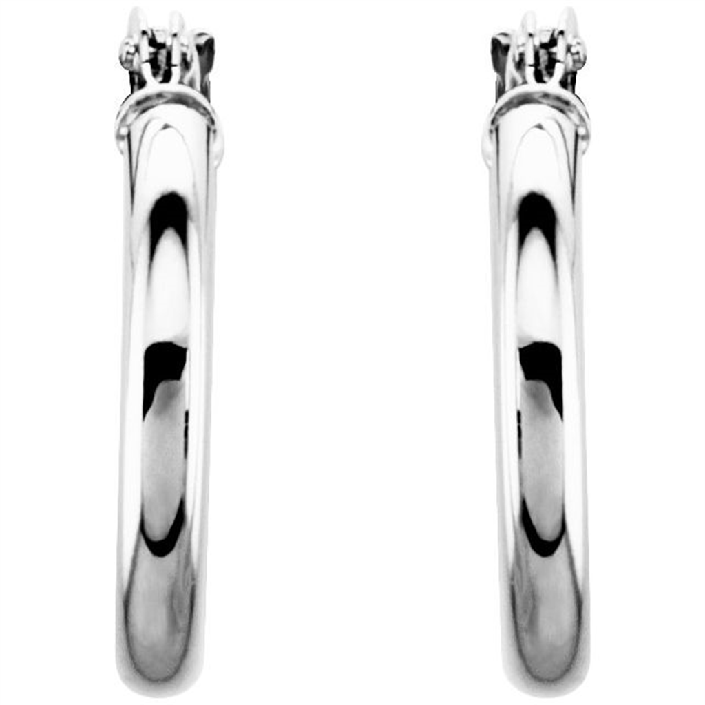 14K White Gold 13mm Hoop Earrings | Lady's Polished Small Hoops