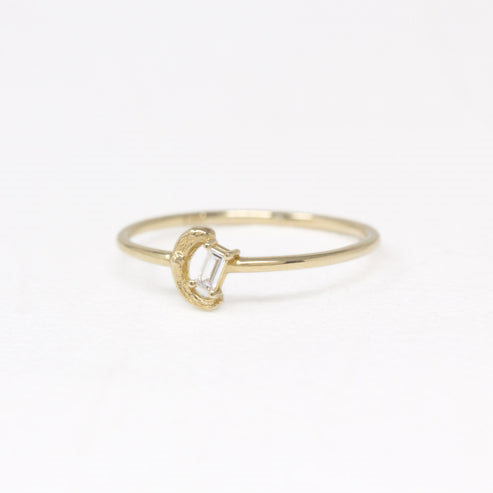 14K Yellow Gold Brushed Glimmer Baguette 0.05ctw Diamond Ring
