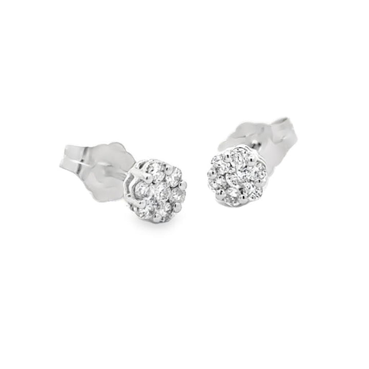 Cluster Stud Earrings  White 14K Gold | 0.15 CTW Round Natural Diamonds