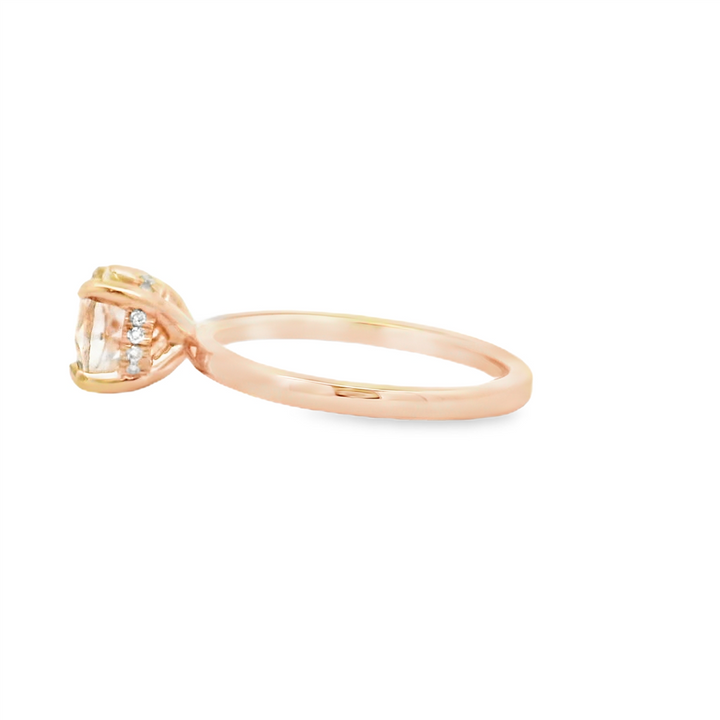 7.00mm Round Peach Morganite Hidden Halo Ring | 14K Rosé Gold | Fashion Style