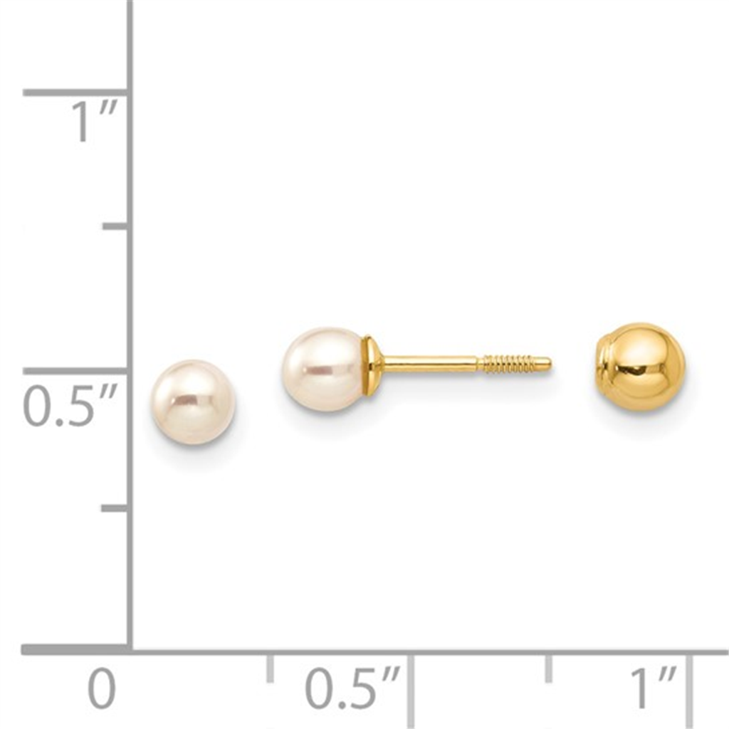 14K Yellow Reversible 3.75-4mm Freshwater Cultured Pearl and Gold Ball Youth Earrings