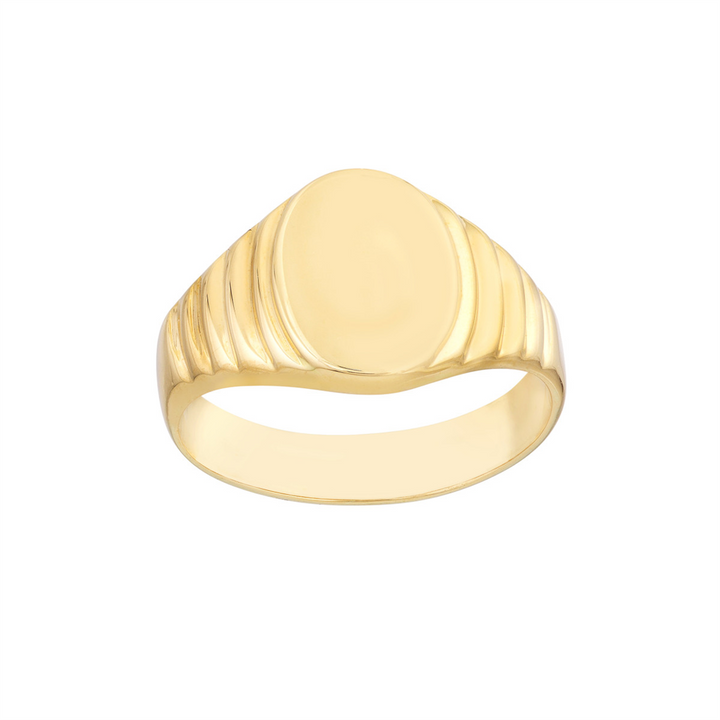 Chunky Gold Engravable Oval Textured Signet Ring | Genuine 14k Yellow Gold