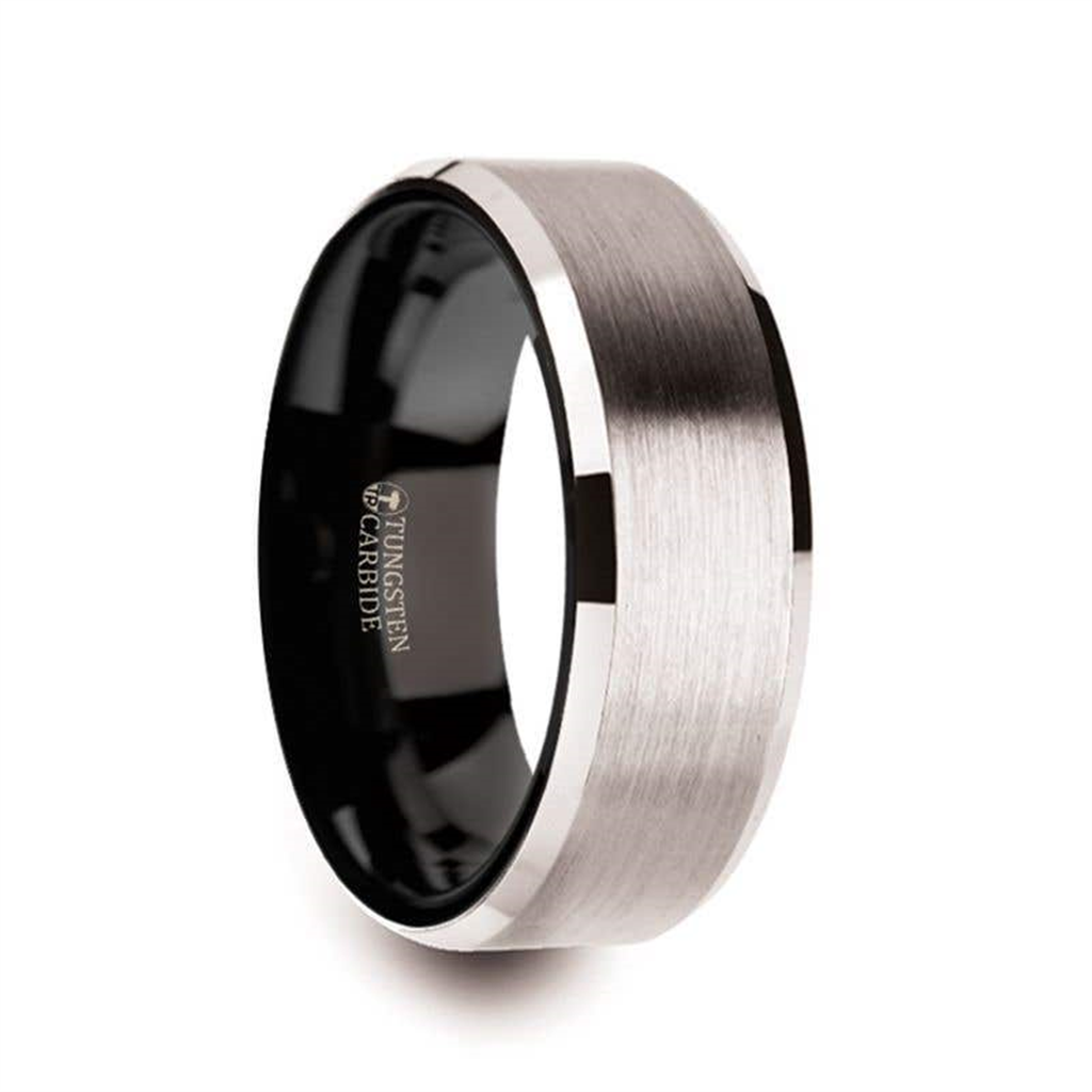 VEGA White Tungsten Men’s Wedding Ring With Black Interior - 8mm