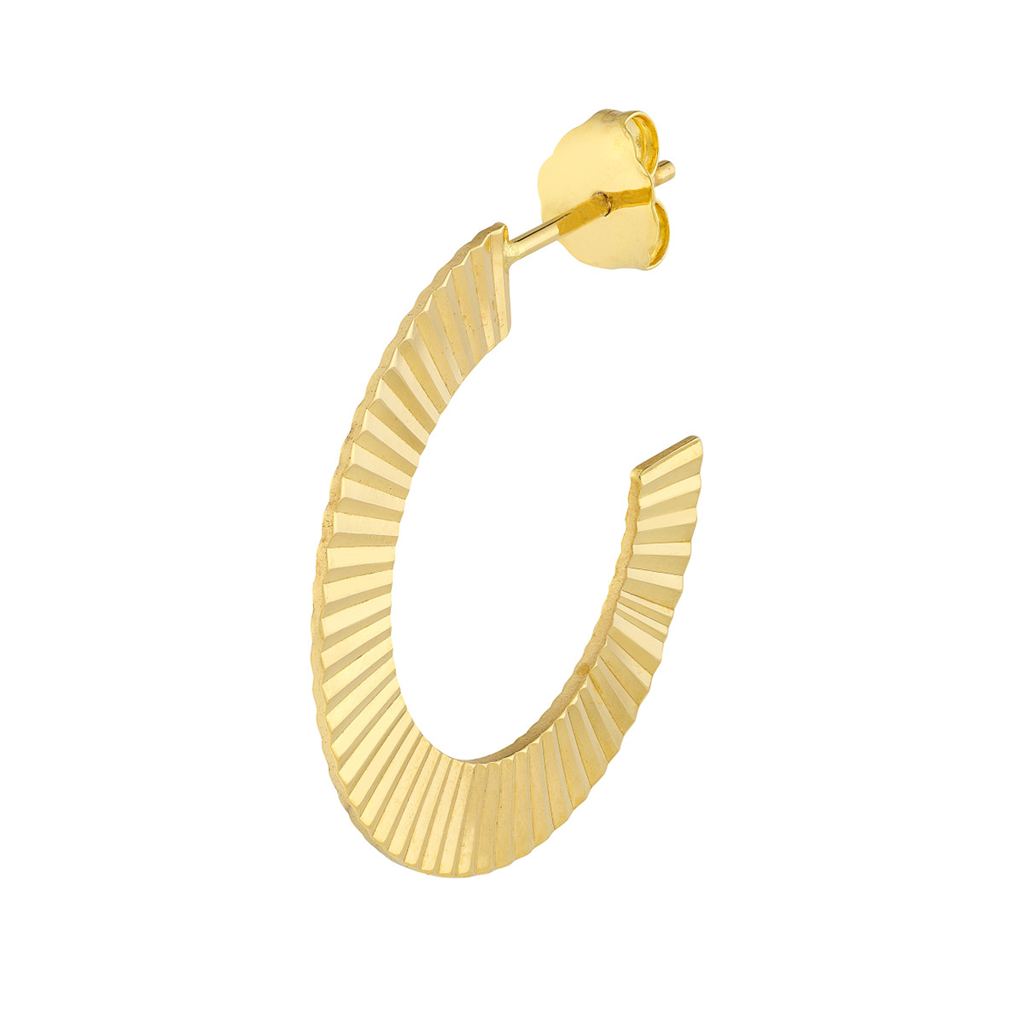 Chunky Gold Radiant Design Round Hoop Earrings | Genuine 14K Yellow Gold