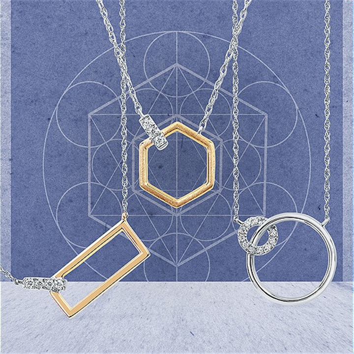 14K Two-Tone 0.05ctw Diamond Hexagon Necklace