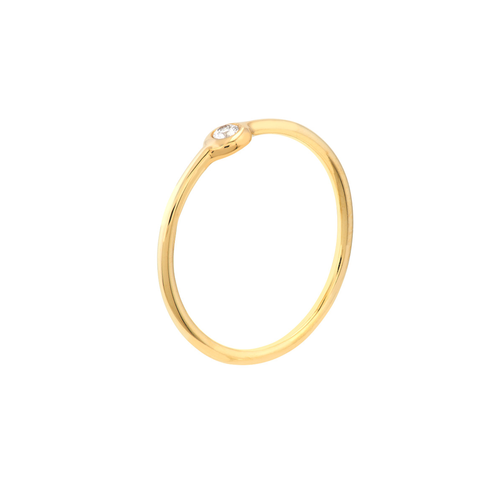 Round Diamond Bezel Ring | 14K Gold Stackable Ring