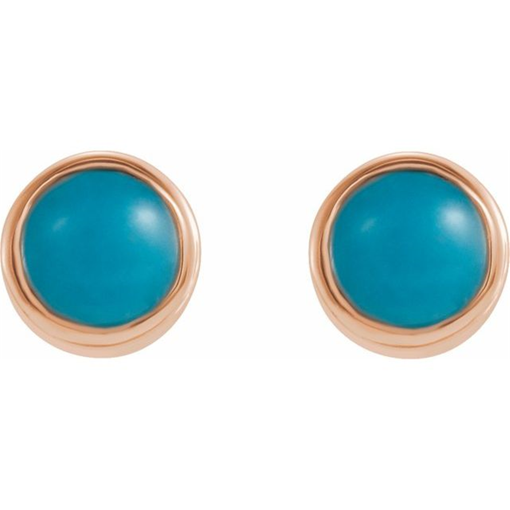 14K Rose Gold 3mm Turquoise Bezel-Set Earrings