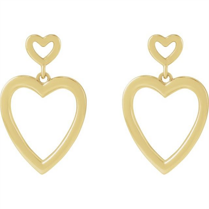 14K Yellow Gold Heart Drop Earrings