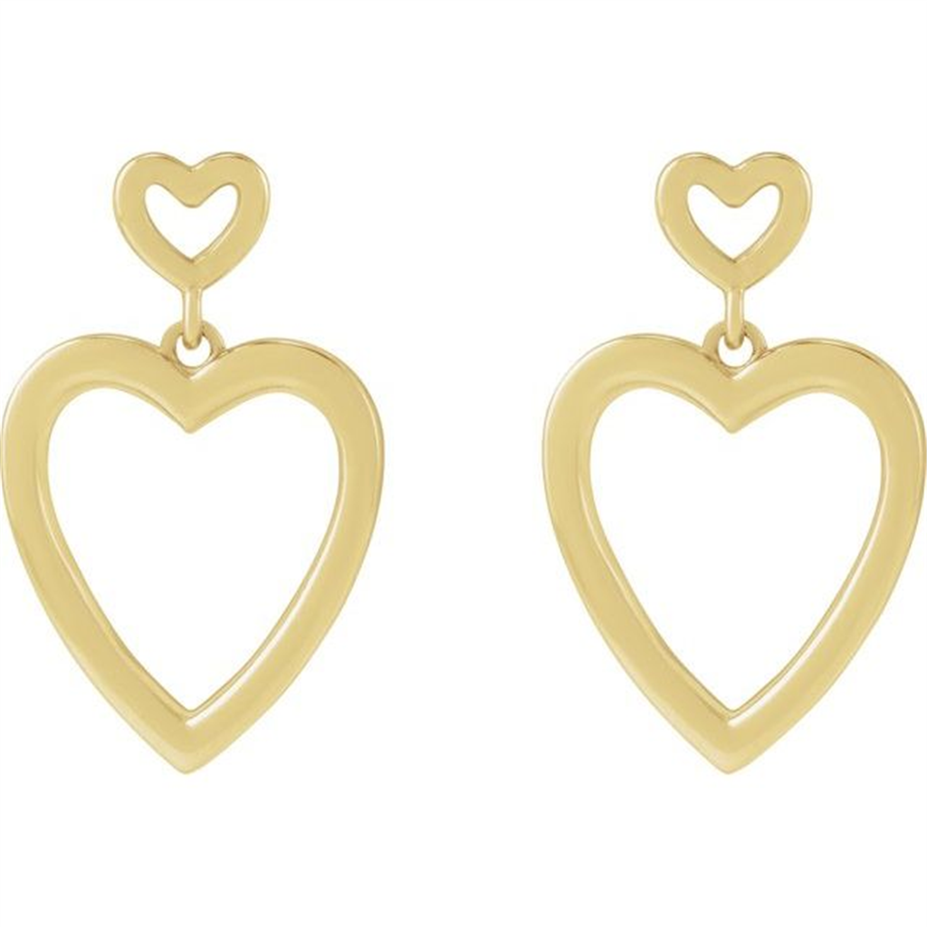 14K Yellow Gold Heart Drop Earrings