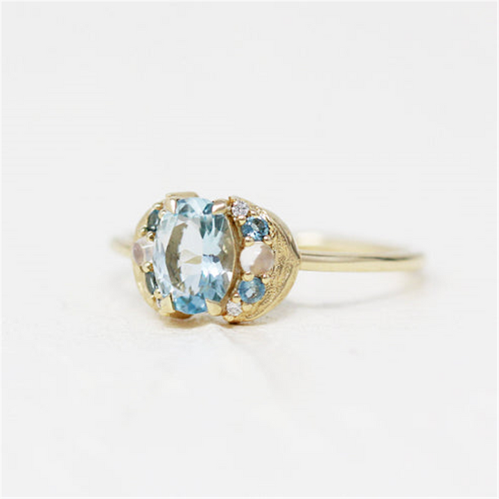 14K Yellow Gold "Carolina Blue" Oval Aquamarine Ring