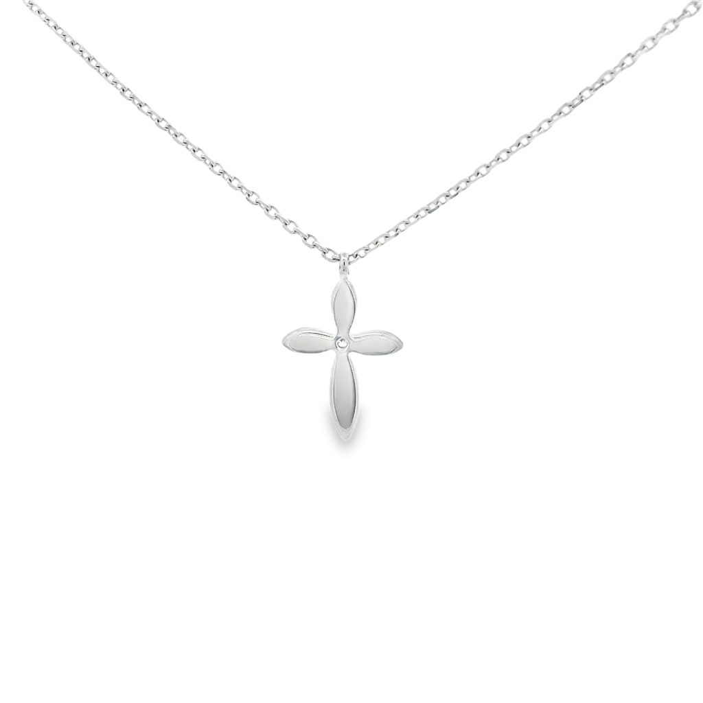 Diamond Cross Pendant Necklace | 14K White Gold | Adjustable 17-18"