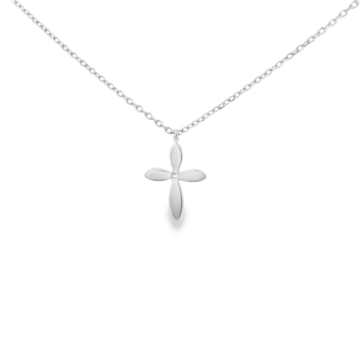 Diamond Cross Pendant Necklace | 14K White Gold | Adjustable 17-18"