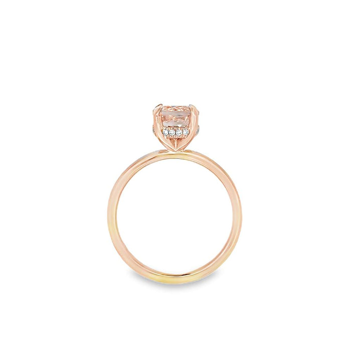 7.00mm Round Peach Morganite Hidden Halo Ring | 14K Rosé Gold | Fashion Style