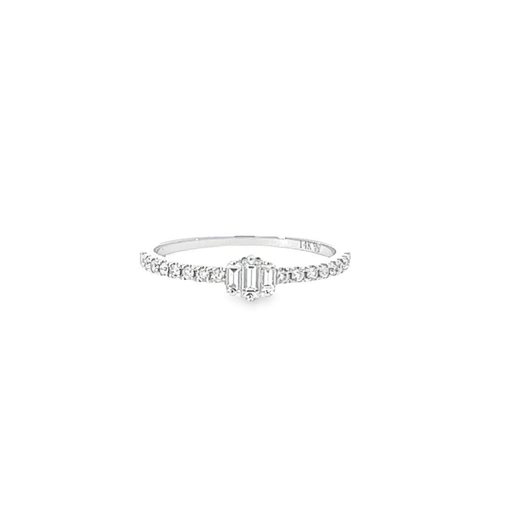 14K White Gold Round And Baguette 0.25ctw Stackable Diamond Ring