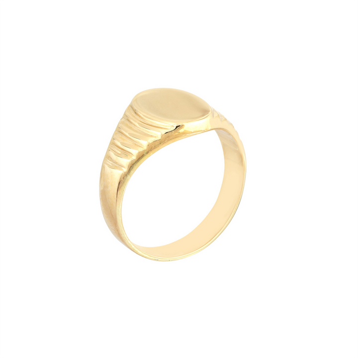 Chunky Gold Engravable Oval Textured Signet Ring | Genuine 14k Yellow Gold