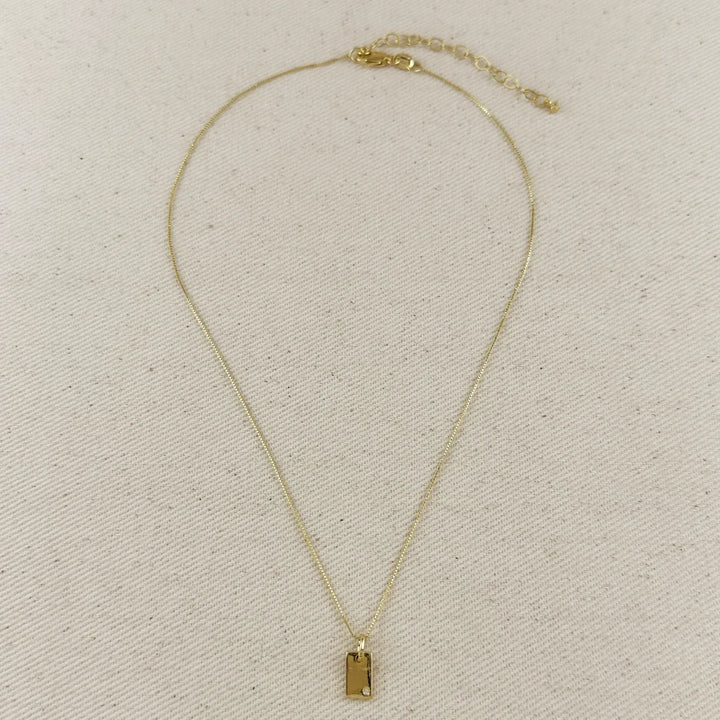 18k Gold Filled Solitaire CZ Plate Necklace
