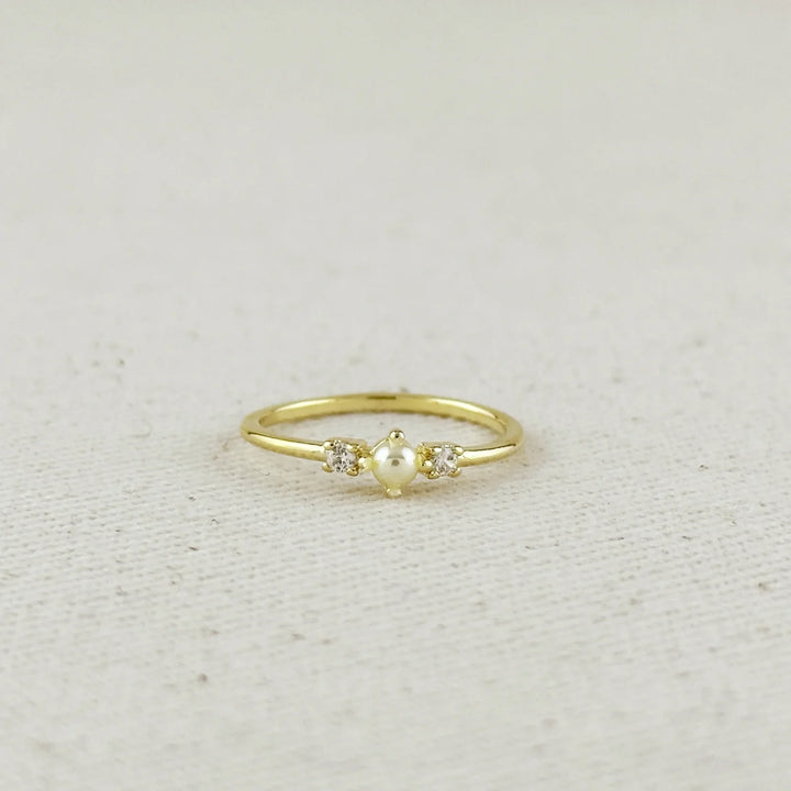 18k Gold Filled Pearl & Crystal Ring