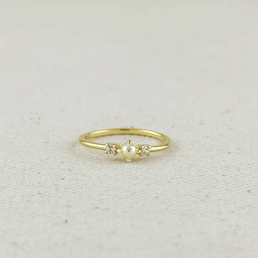 18k Gold Filled Pearl & Crystal Ring
