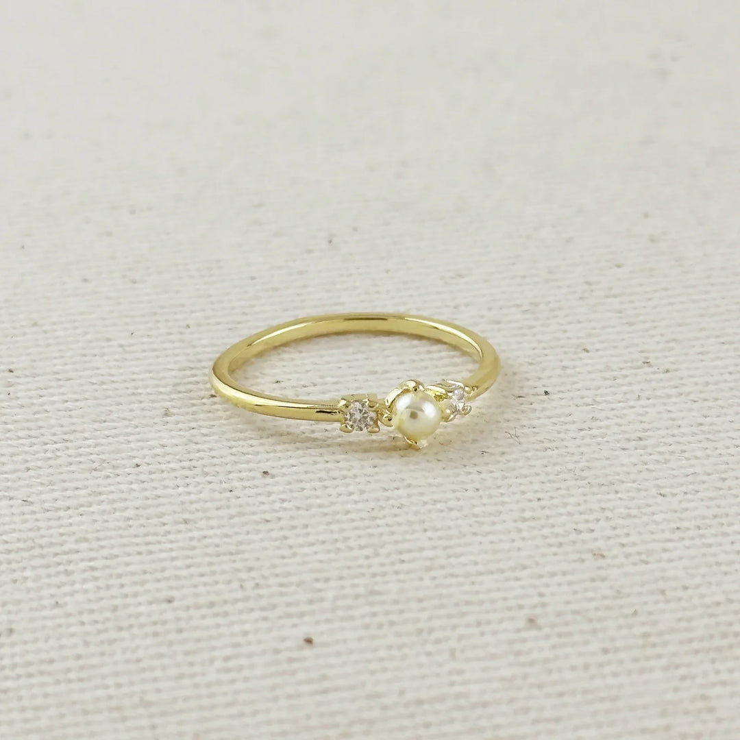 18k Gold Filled Pearl & Crystal Ring