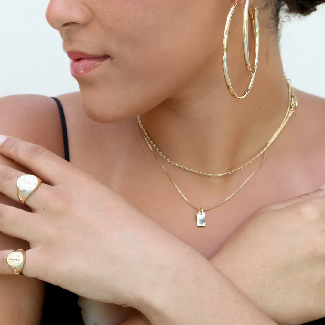 18k Gold Filled Solitaire CZ Plate Necklace