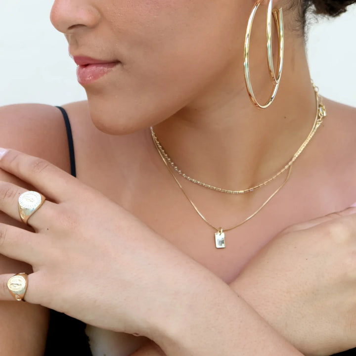 18k Gold Filled Solitaire CZ Plate Necklace