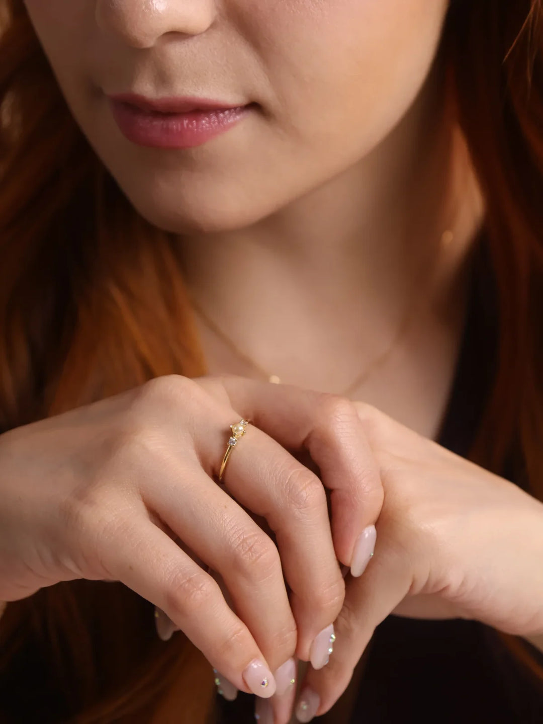 18k Gold Filled Pearl & Crystal Ring