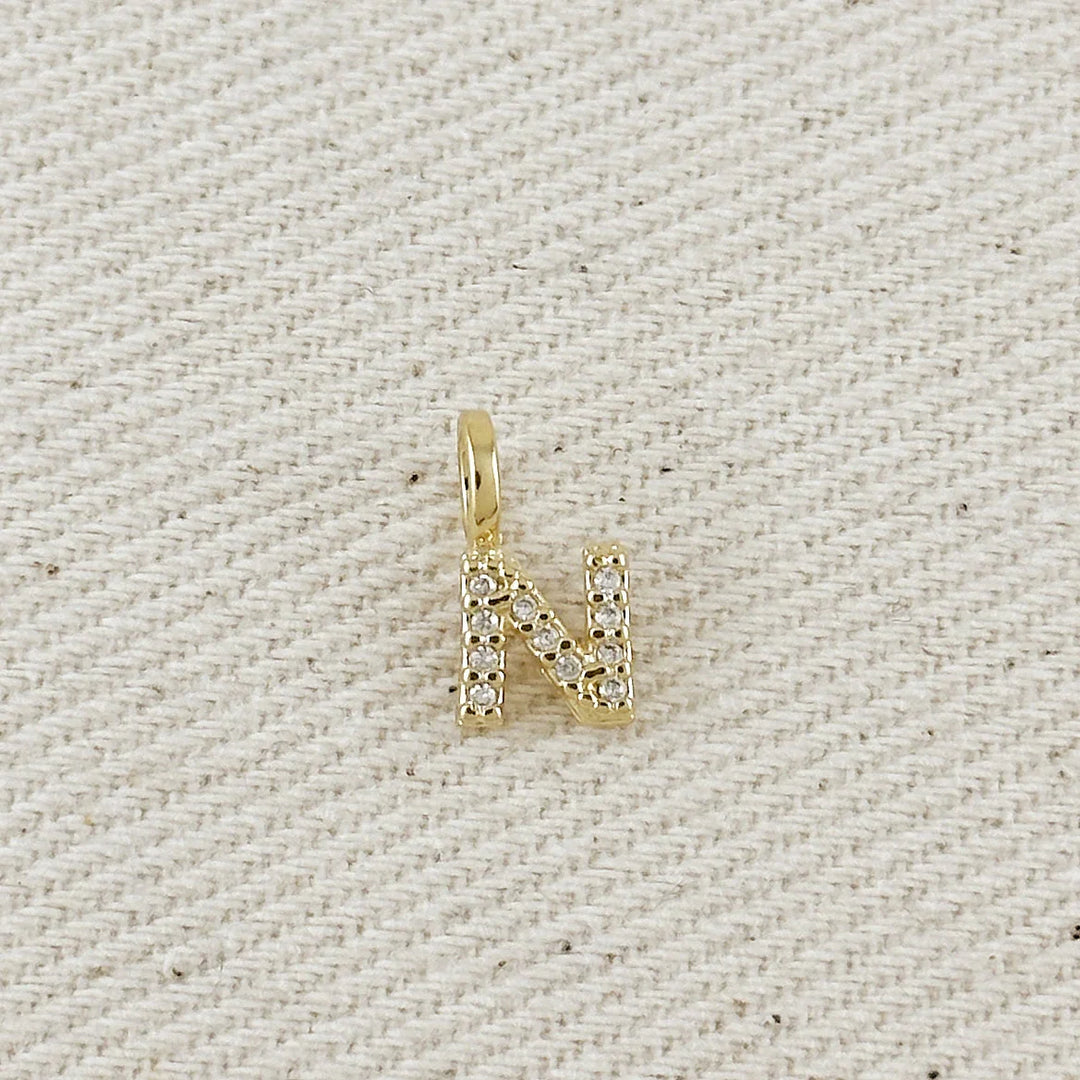 18k Gold filled Micro CZ Initial Letter Charm